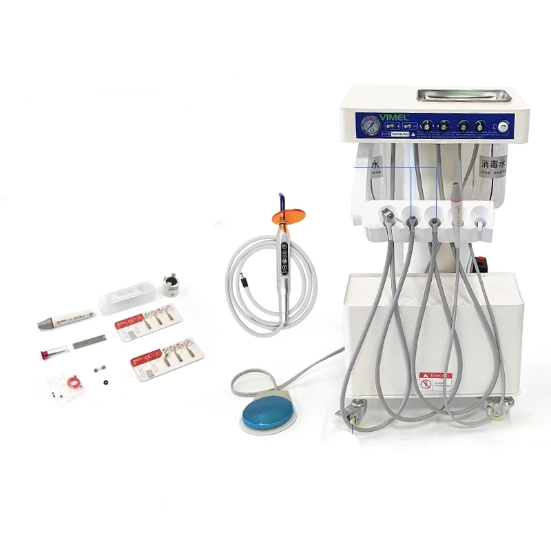 Portable Dental Unit Veterinary Dental Table Trolley Cart With Handpiece Scaler LED Curing Light Built-in Air Compressor