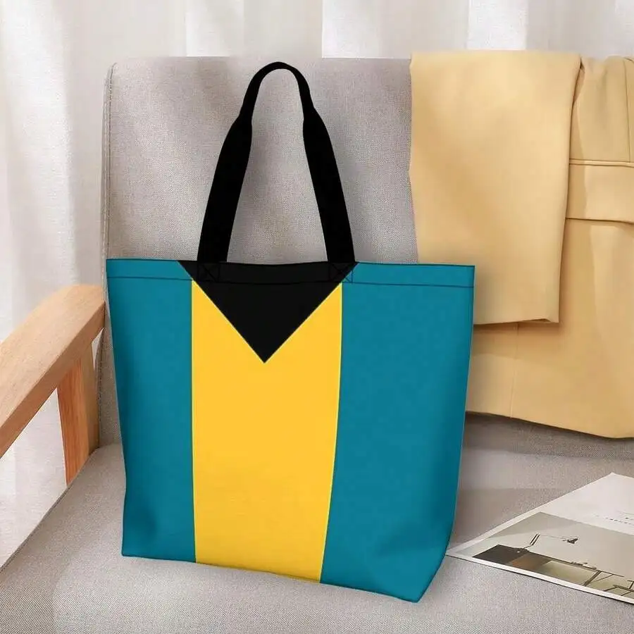 

Bahamas Flag Casual Tote Bag Cotton Handbag For Adults Travel Vacation Shopping Beach Accessory
