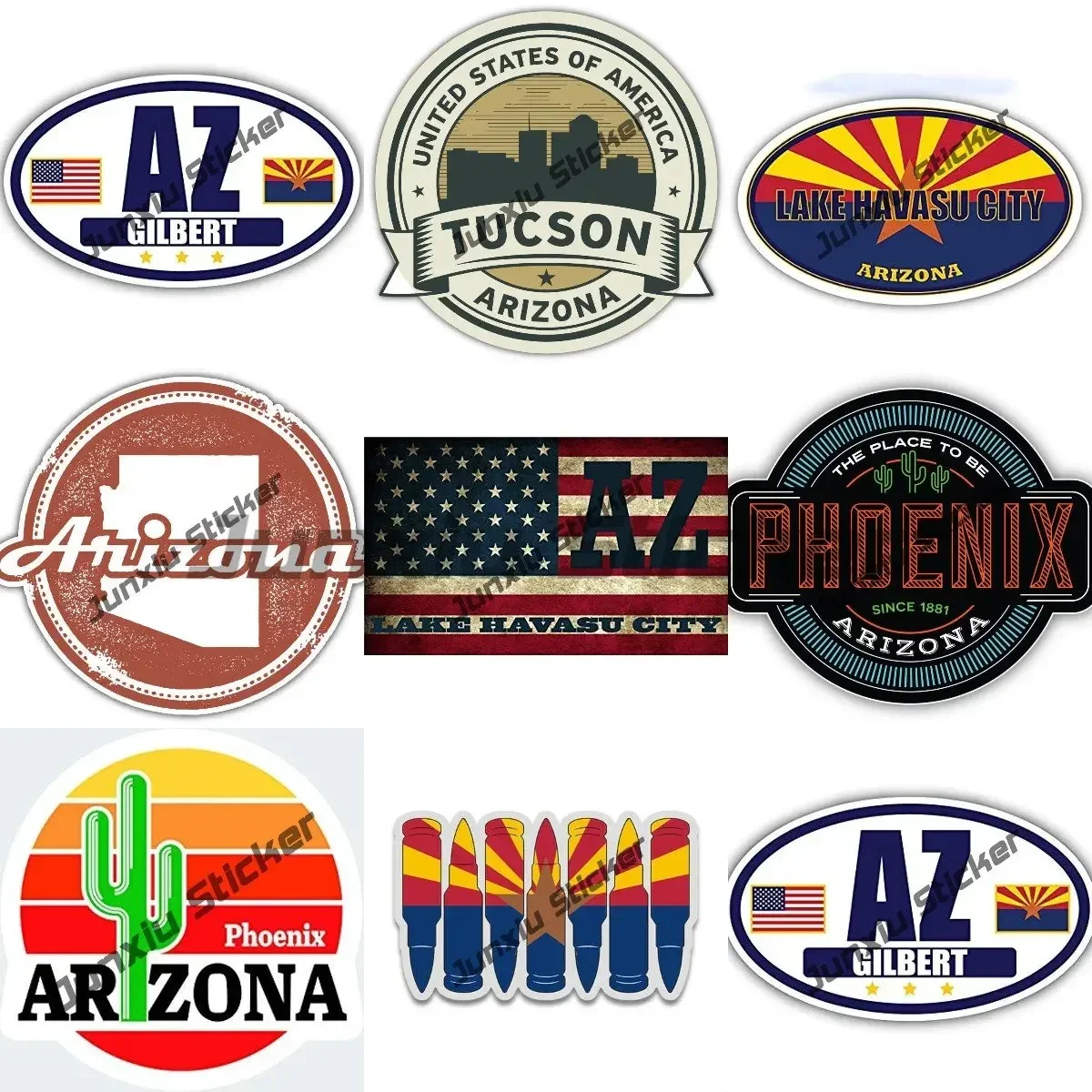 Phoenix Lake Havasu Tucson City Arizona Sticker AZ Arizona Mohave County Vintage US Flag Map Decal Bumper Anti Scratch Exterior