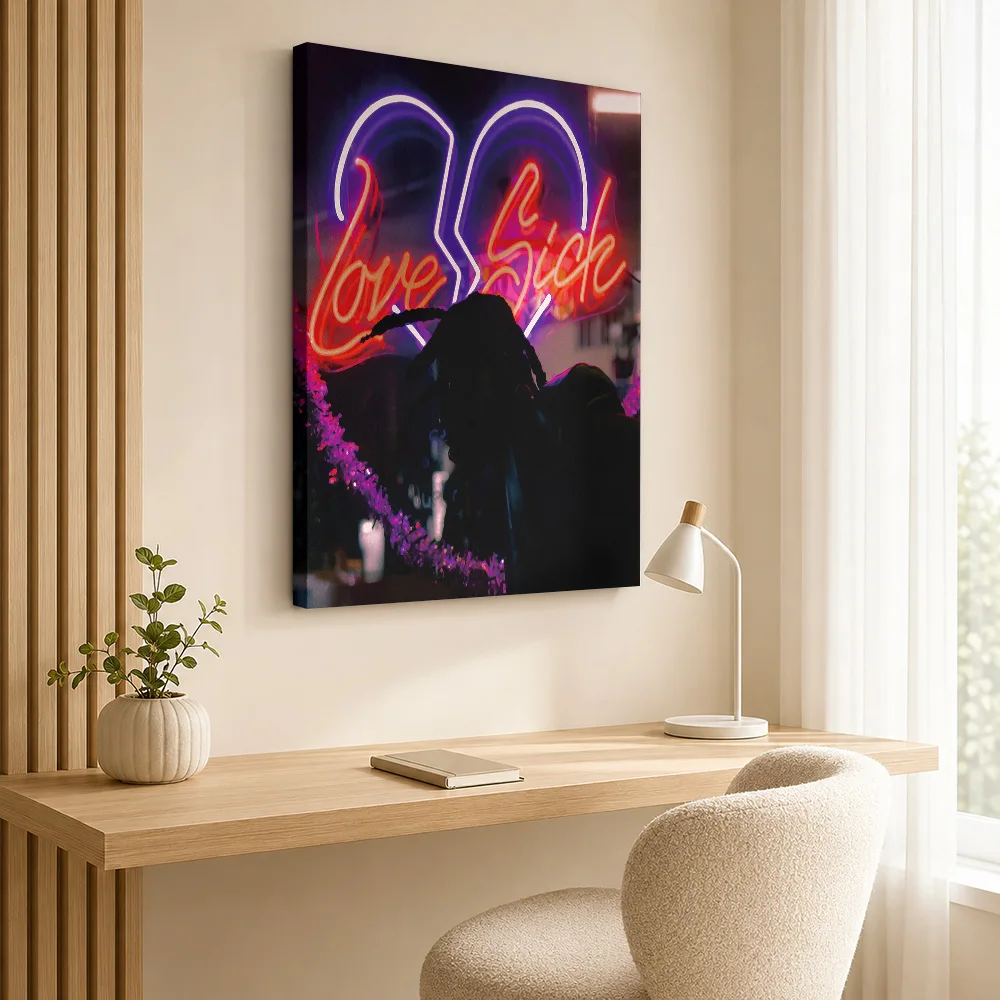 Don Toliver Love Sick Neon Heart Framed Canvas Poster Personalized Photo Illustrated Wall Art For Record Shop Listening Area