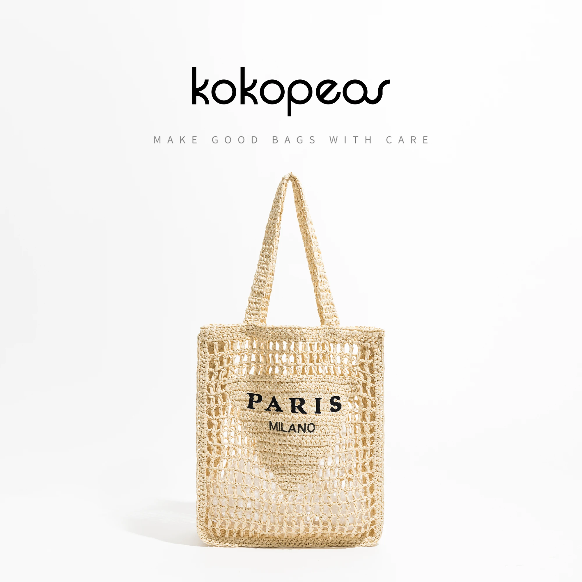 

KOKOPEAS Letter Summer Straw Beach Handbag Luxury Brand Handwove 2023 Shopper Bag Lightweight Women Fashion Shoulder Purse