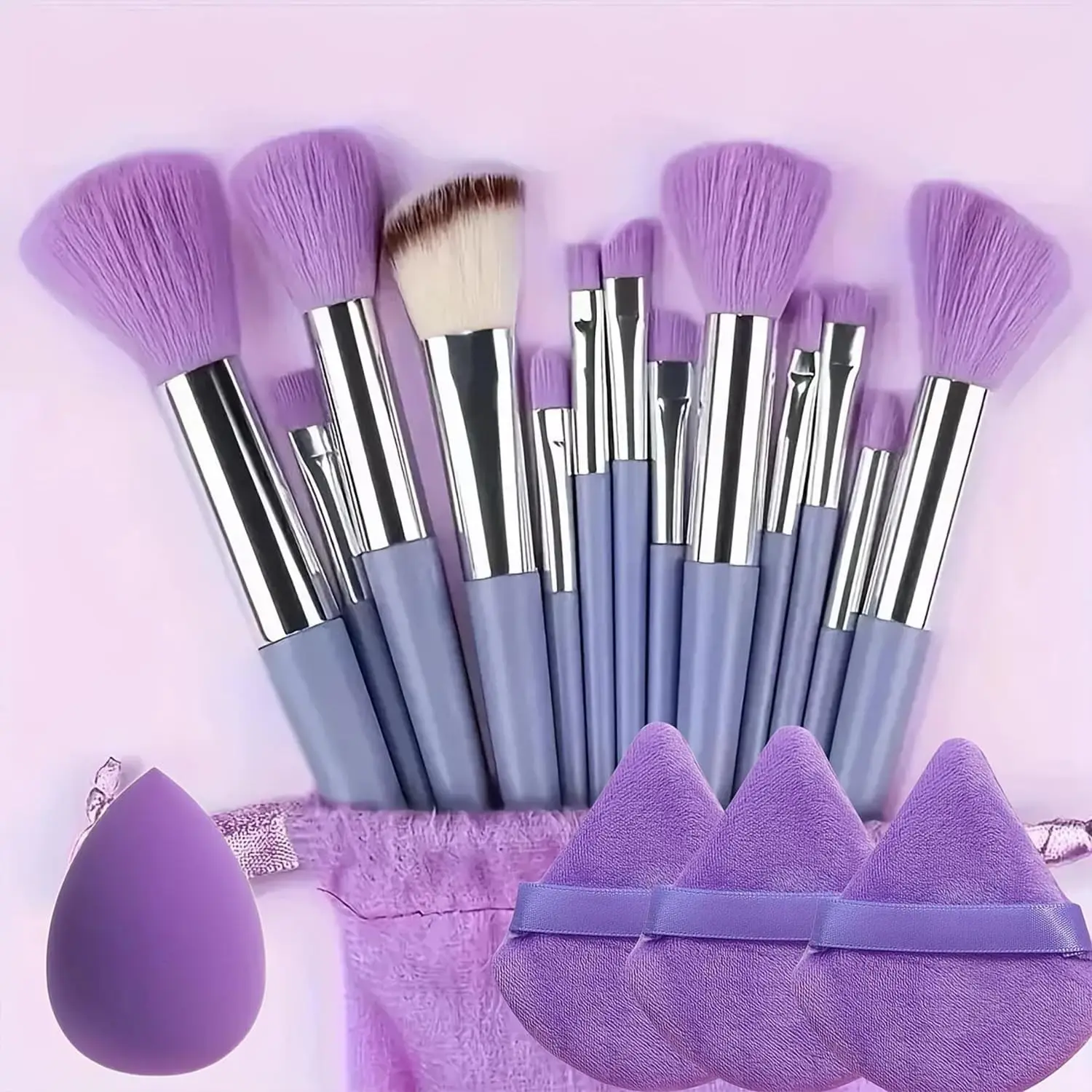 17PCS Purple Makeup Brush Set - Vegan Synthetic Brushes with Sponge & Puff, Travel Kit with Bag (Cruelty-Free)