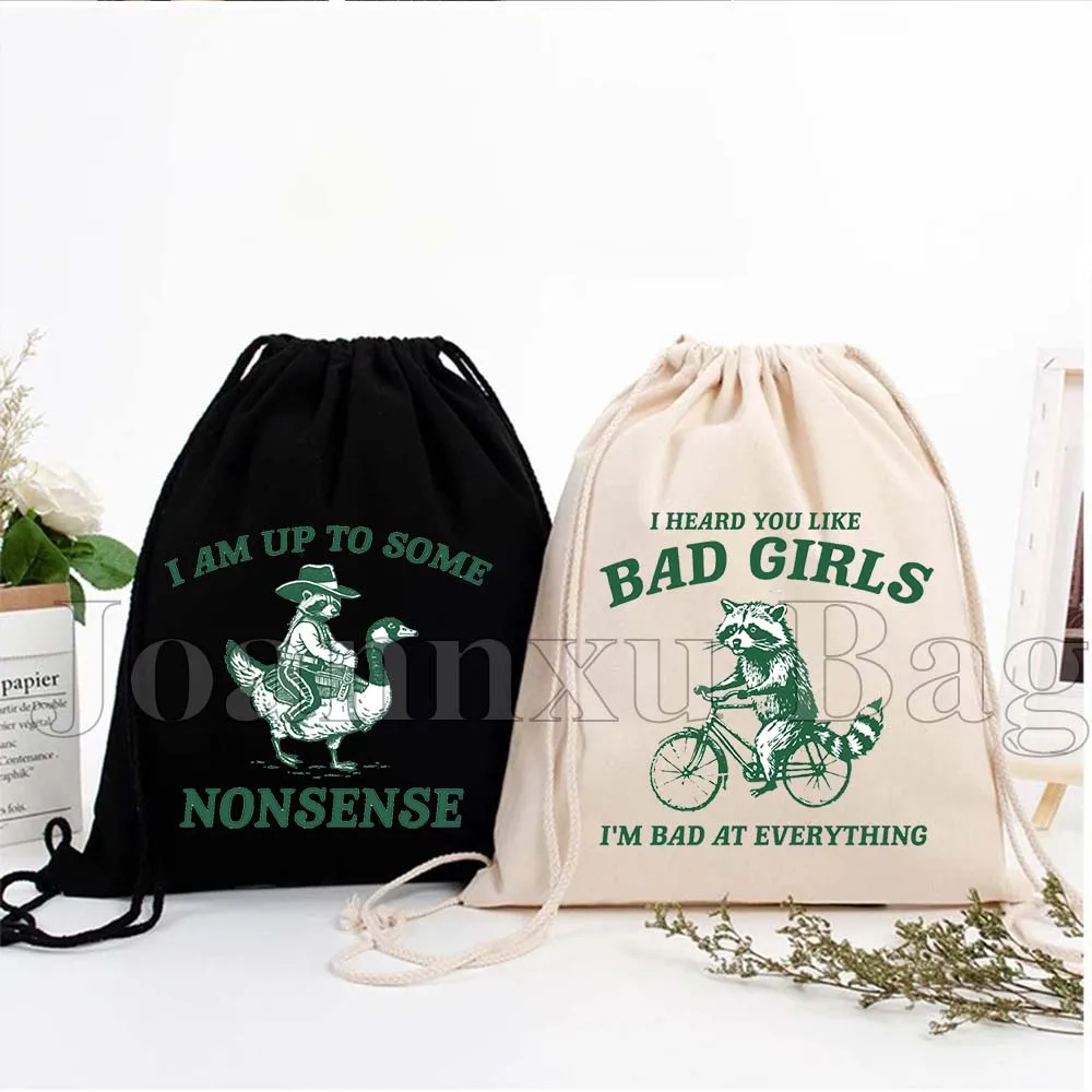 

Retro Cartoon I Heard You Like Bad Girls Vintage Cute Gifts Canvas Drawstring Backpack Sports Gym Sports Sackpack String Bags