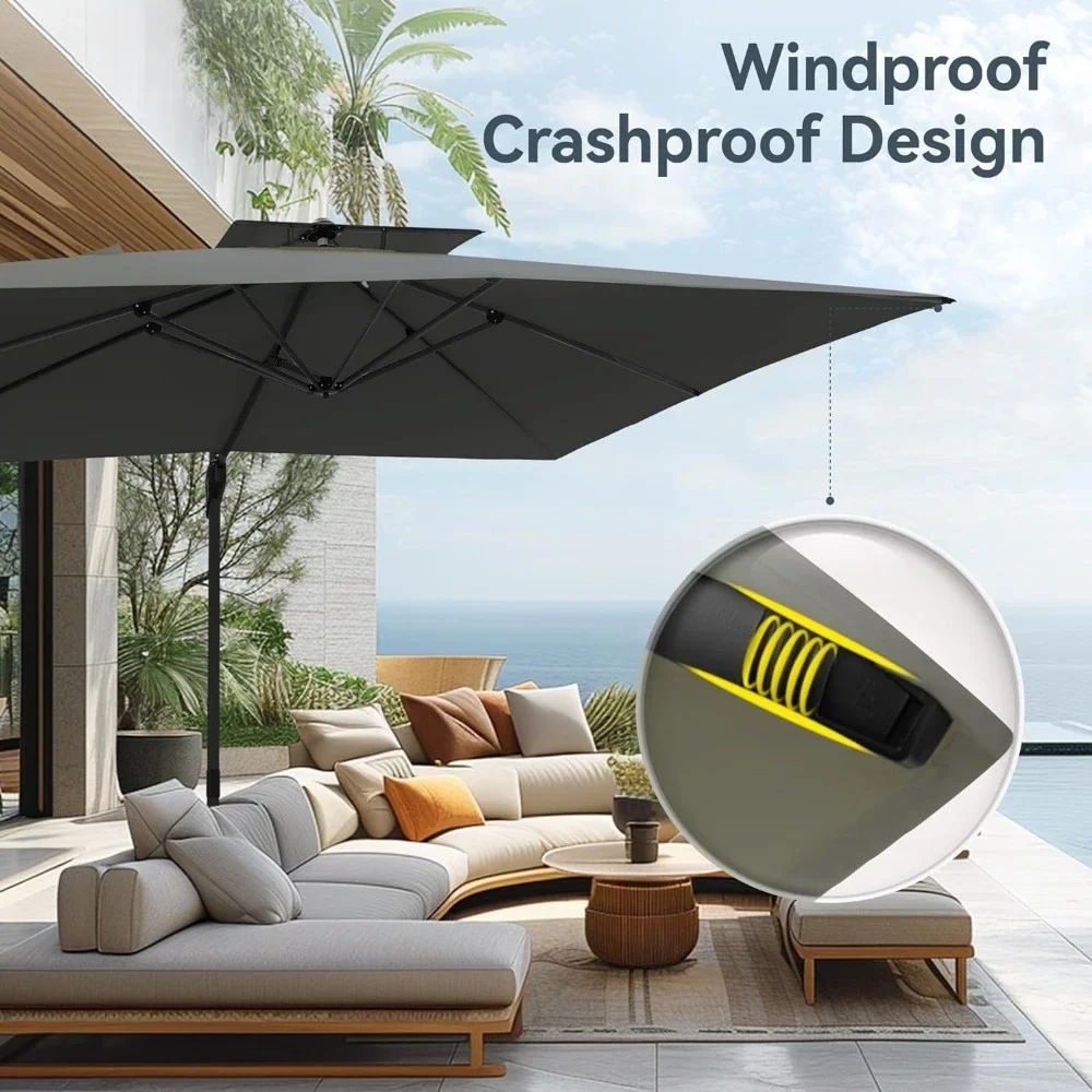 9' X 12' Cantilever Patio Umbrella with Base, Outdoor Large Square Umbrellas 360°Rotation, Heavy Duty Hydraulic Double Umbrella