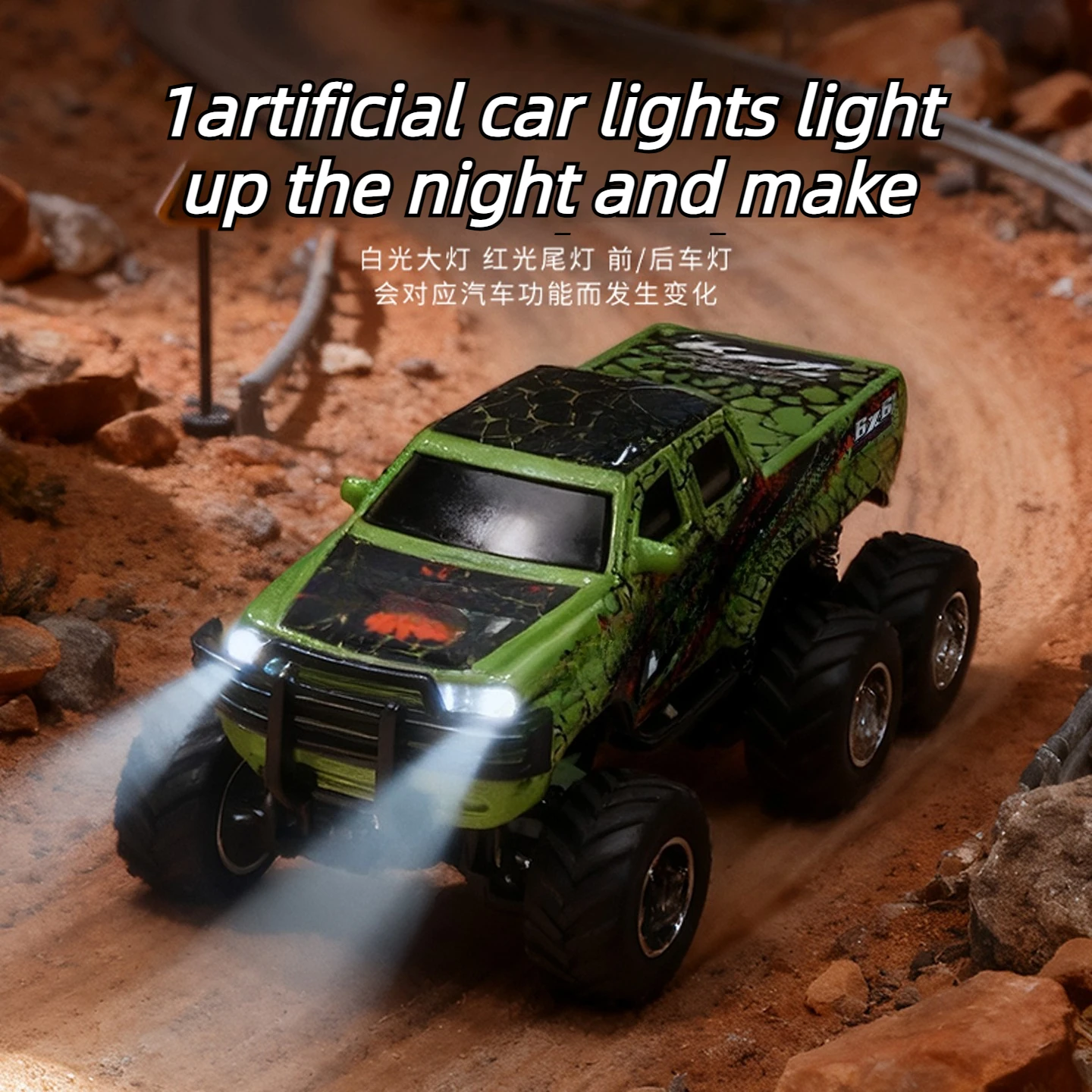 Mini vehículo todoterreno de seis ruedas RC, escala 1/64, con luces de cuerpo de aleación, tracción trasera, coche de juguete de escritorio con Control remoto de 2,4 GHz