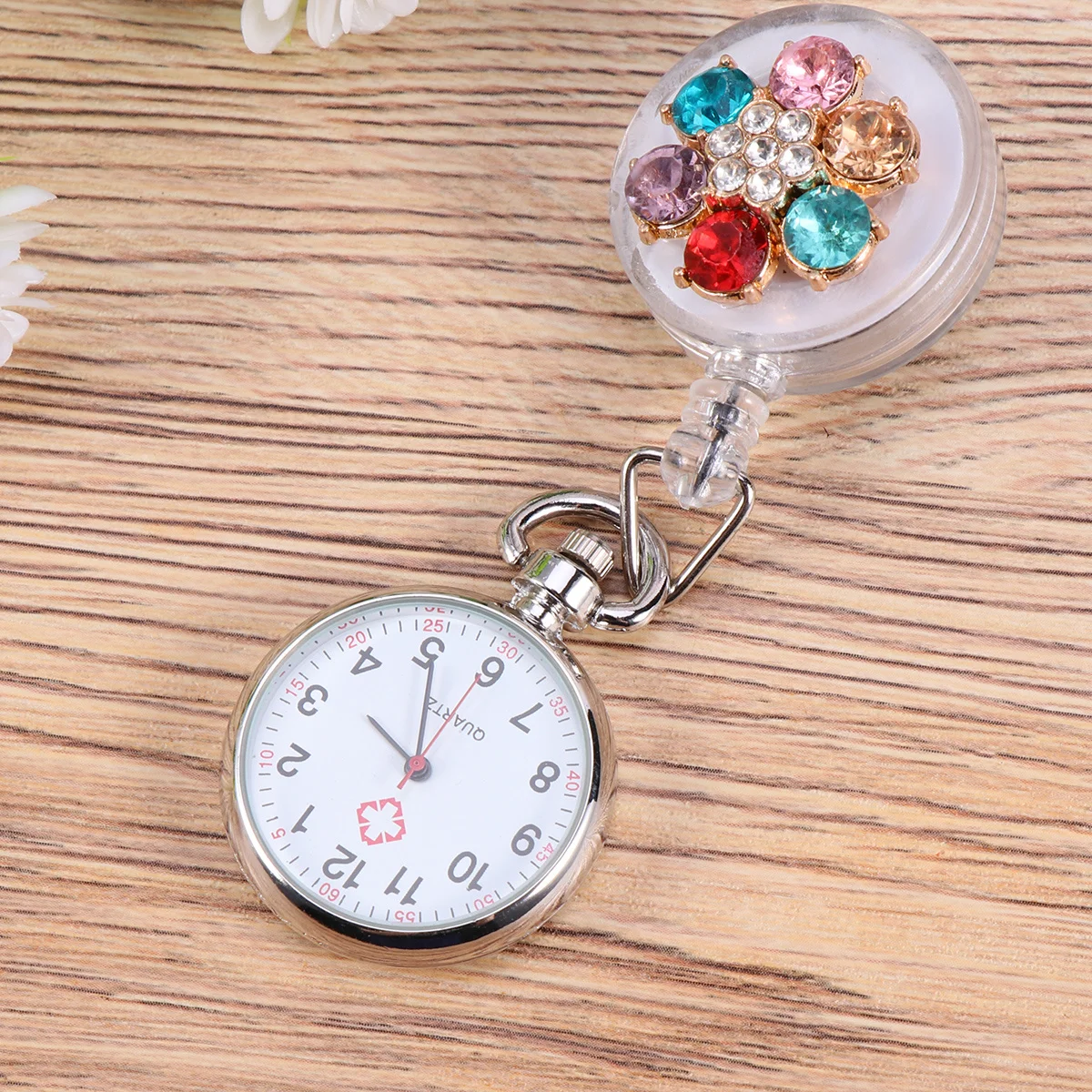 

1Pcs Nurse Doctor Fob Watch Chic Flower Shape Rhinestone Pin Pocket Watch Accurate Time Keeping for Healthcare Workers
