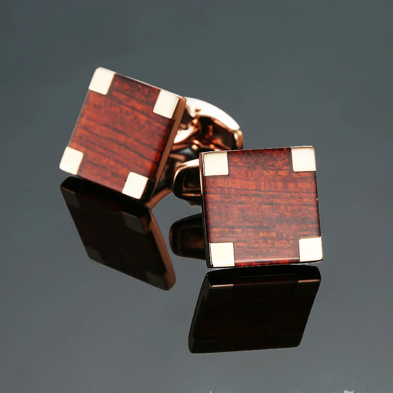 Men's French shirt cufflinks copper material square wood grain design cufflinks fashion clothing accessories wholesale