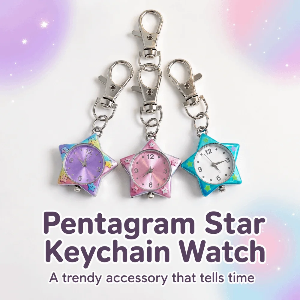 Durable Star Shaped Star Keychain Watch Pentagram Design Portable Pocket Watch Hanging Watch Bag Pendant