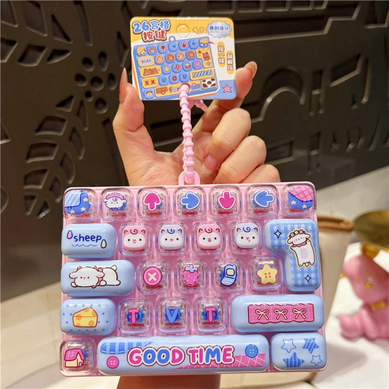 26-Grid Keyboard Clicker Keychain Pocket Size Finger Push Sensory Stress Relief Pendant Hanging Ornament For Bag Charms Gift