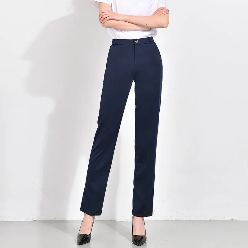 

Women 2023 New Formal High Waist Straight Suit Pants Classic Plus Size 26-35 Work Wear Slim Black/Navy Trousers OL Stretch Pants