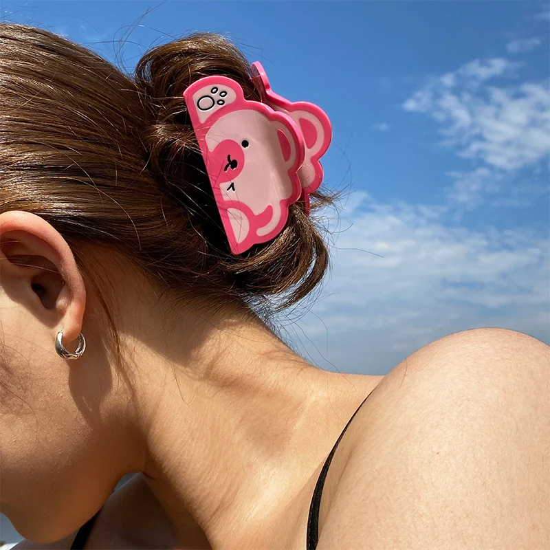 

Pink Blue Acetate Cartoon Bear No Slip Ponytail Hair Claw Clip For Women New Creative Animal Hairpin Hair Accessories Barrettes