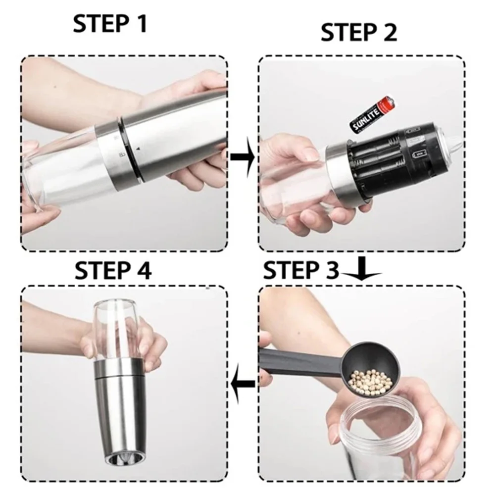 전기 자동 밀 후추 및 소금 전기 그라인더, LED 라이트, 후추, 향신료 곡물, 요리 스프레이 풍차 그라인더, 2023 신제품