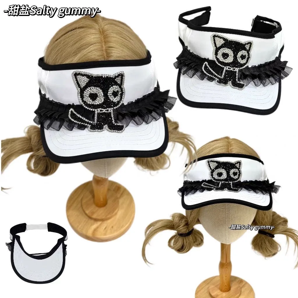 Sparkling Diamond Cat Lace Open-top Baseball Cap Sweat Sports Cute Lolita Girl Summer Hat Accessories