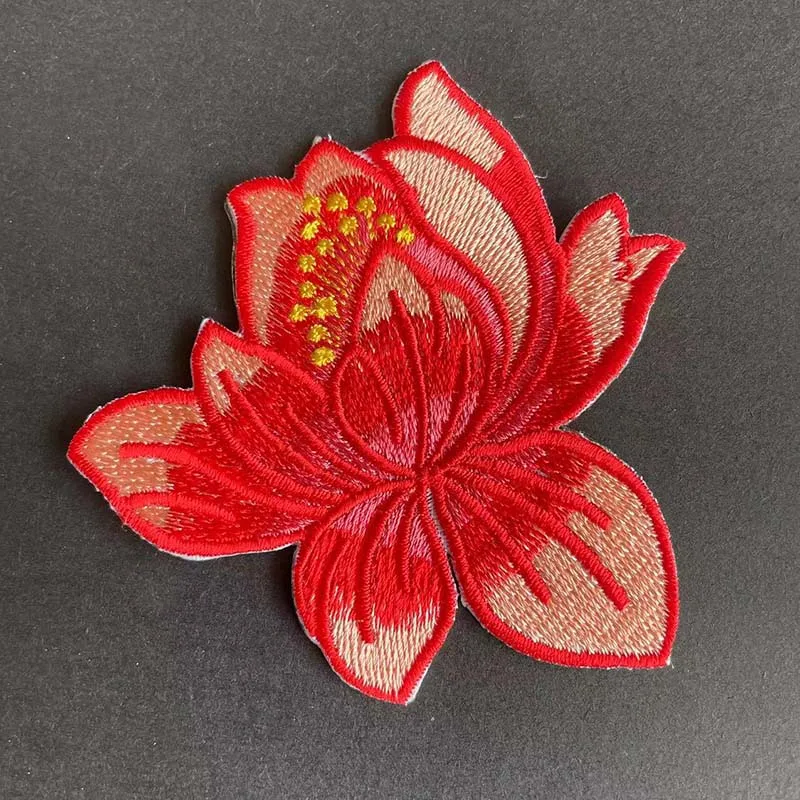 9 Stück, 1 Stück/Lotusblumen-Applikationsaufnäher zum Aufbügeln, Stoffblumen-Stickerei zum Aufbügeln für Kleidung, Kleider, Cheongsam – Detail 7