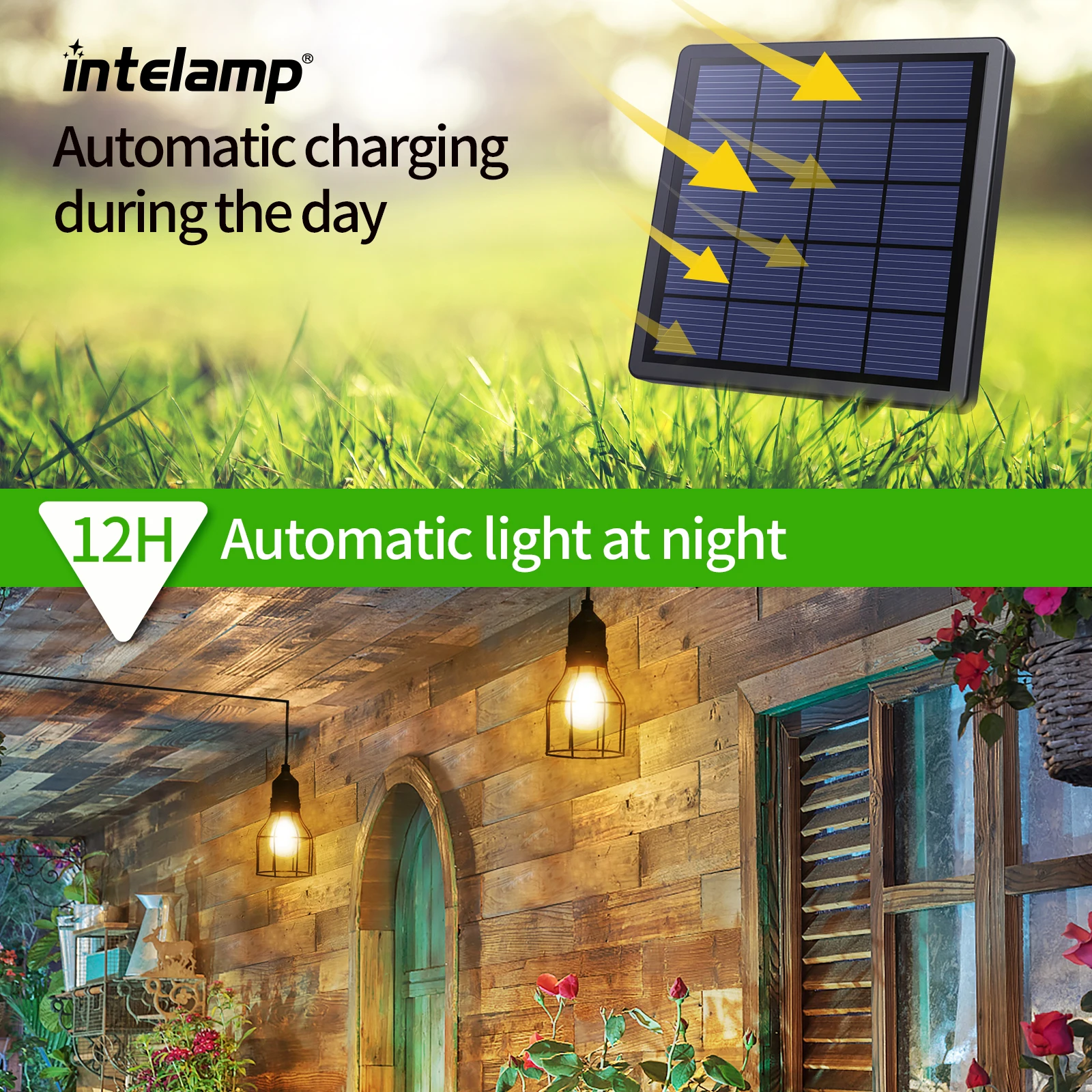 INTELAMP-luz colgante Solar para exteriores, luces impermeables para acampar, cobertizos, graneros, patios