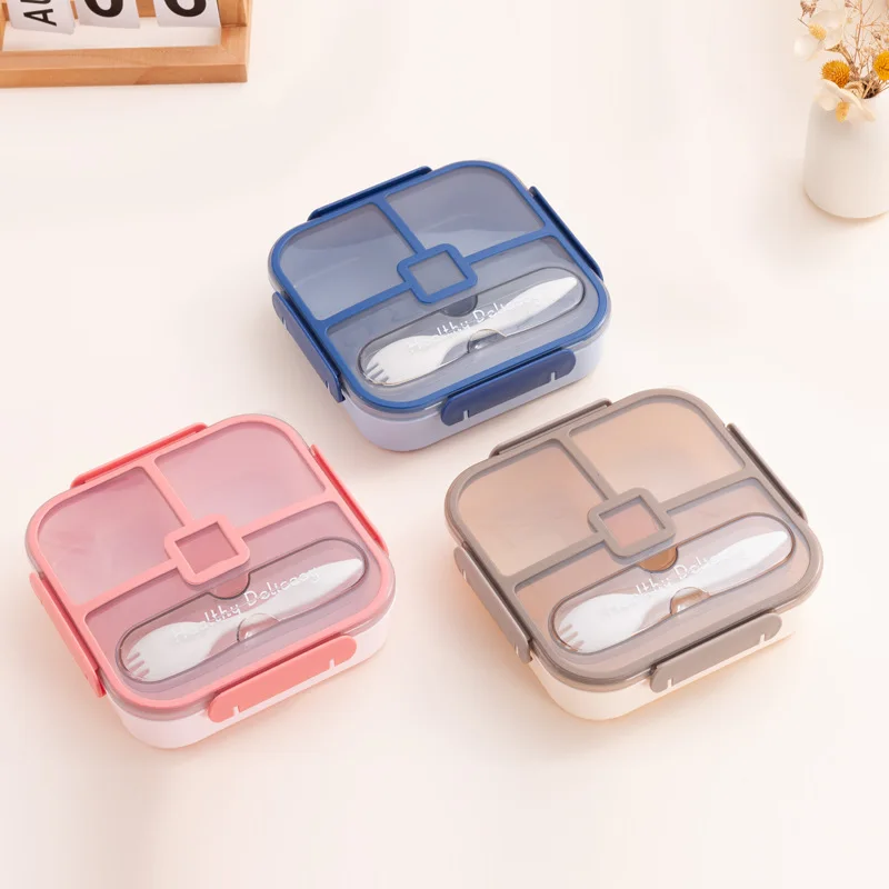 1100 ml Bento-Box, rechteckig, quadratisch, mikrowellengeeignet, Kunststoff, Lebensmittelbehälter, Fach, Design, Schule, Picknick, Büro, tragbare Lunchbox