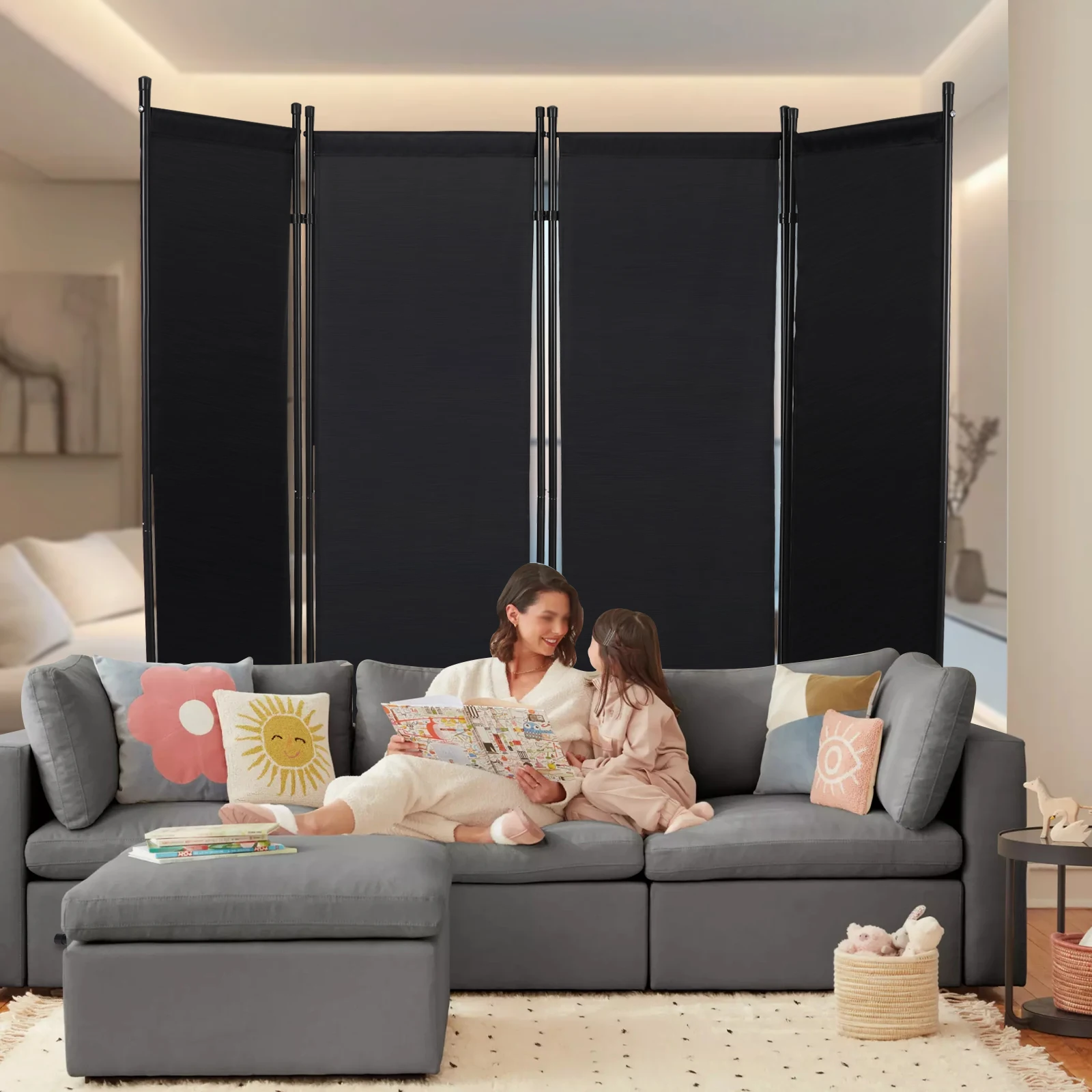 شاشة الخصوصية أكسفورد 420D - 360 °   مقسم غرفة قابل للطي، قسم رمادي حديث للمكتب/المنزل/الاستوديو، متين وسهل التجميع