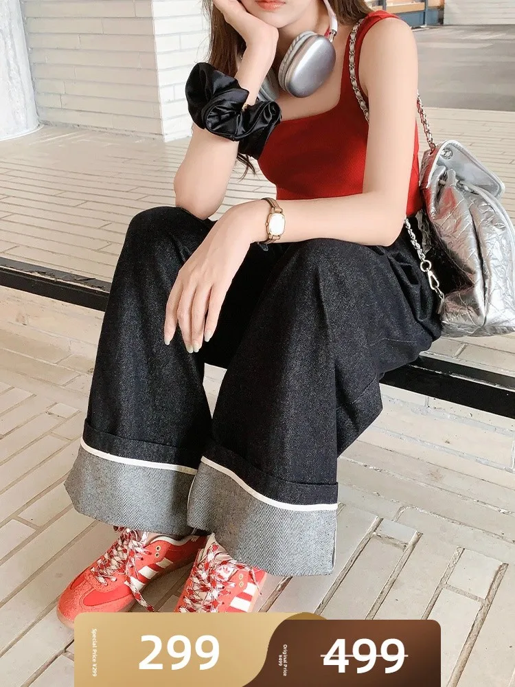 

Джинсы MeiYang Watered Denim Fibone, диагональные флип-трапеции, широкие брюки с высокой талией, свободный крой, глубокий цвет, повседневный Sle