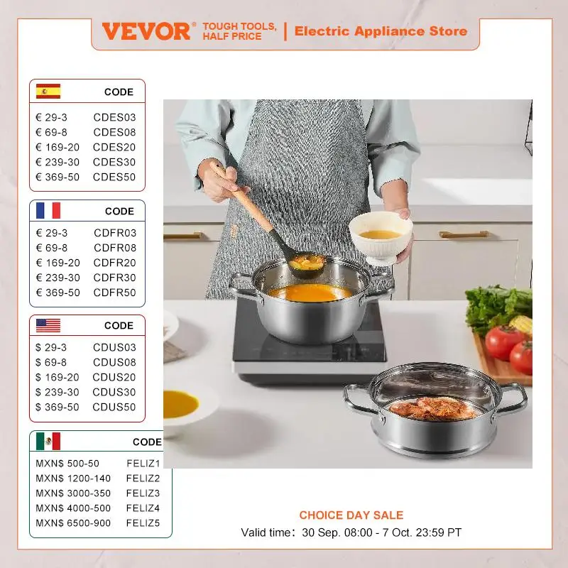 หม้อตุ๋น vevor หม้อหุงต้มสแตนเลส304ใช้กับ5QT, หม้อหุงต้มใช้กับอาหารขนาด2.5นิ้ว/24ซม. หม้อตุ๋นสำหรับทำอาหาร