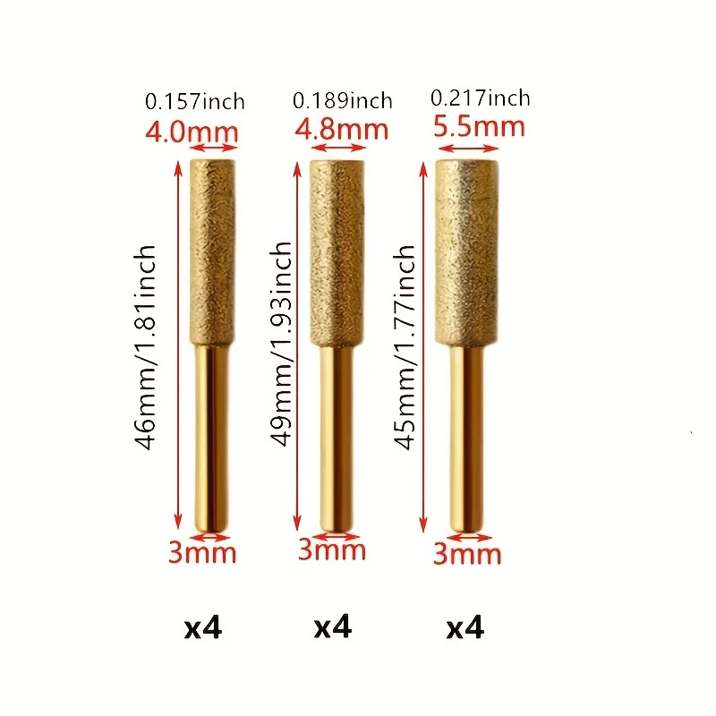 12 CS Diamond Chainsaw Sharpener Chainsaw 3 Size Diamond Sharpener Polishing Grinding Tool for Electric Chain Saw, Stone Carving