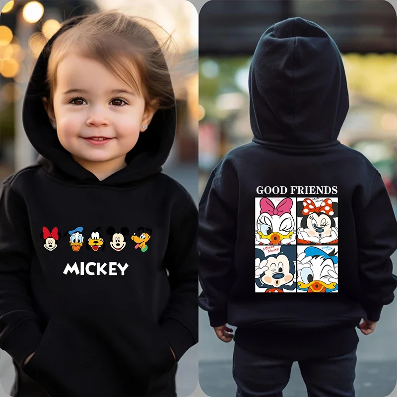 Disney Mickey and Minnie 3-14 years print childrens clothing kids hoodie plus velvet sports sweater black top for boys and girls