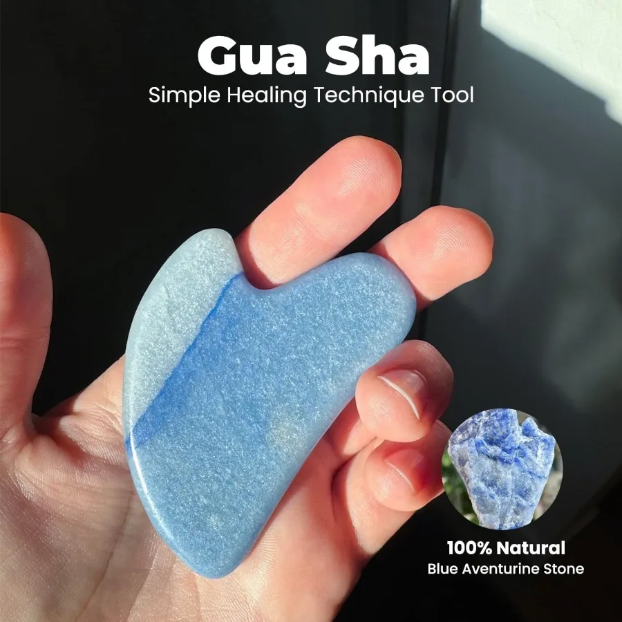Gua Sha Facial Tools Face Lift Roller สําหรับริ้วรอยธรรมชาติ Skincare เครื่องมือ Jade Roller Guasha เครื่องมือสําหรับ Face Blue Aventurine