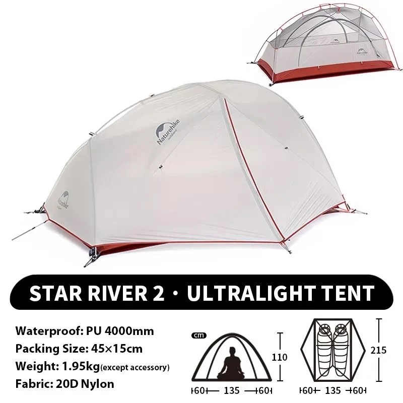 Naturehike Star-River Ultraleichtes wasserdichtes Zelt für 2 Personen, 4 Jahreszeiten, Outdoor-Reisen, Wandern, Angeln, Zelt, doppellagiges Zelt