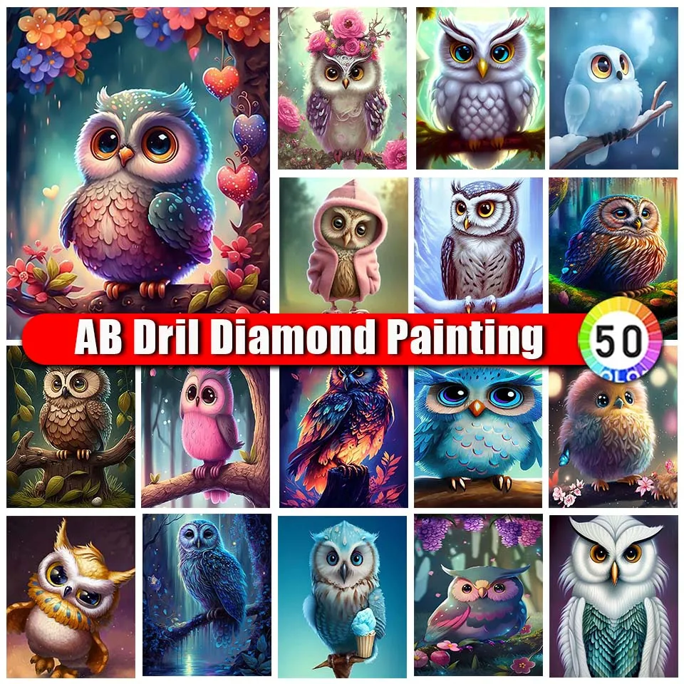 Zipper Bag AB Diamond Painting Owl Embroidery Animals Picture of Rhinestone 5D Diamond Mosaic Cartoon Decoration Wall Art Kit