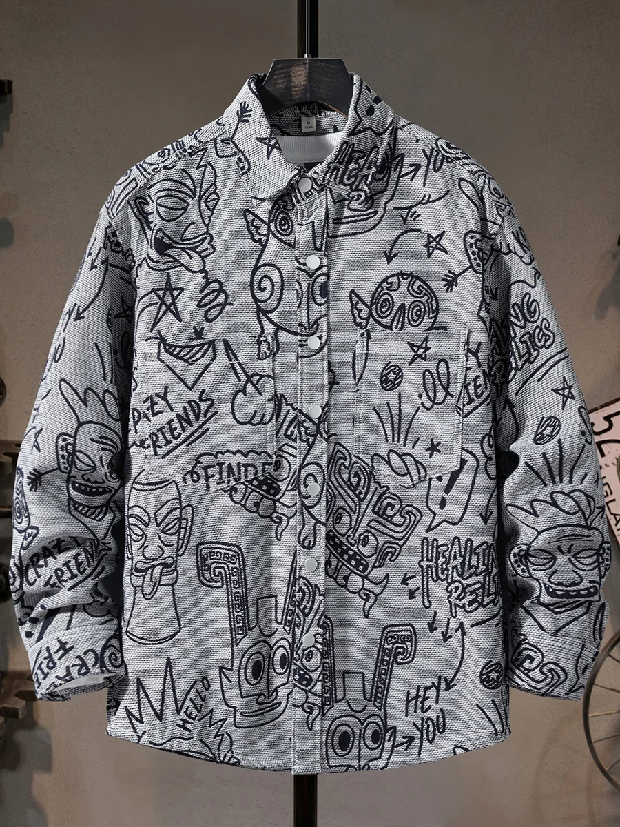 

Мужская повседневная рубашка American Style Fit с длинным рукавом, в стиле ретро, с цветочной вышивкой, рабочая одежда, удобная, из смесового хлопка, деловая рубашка