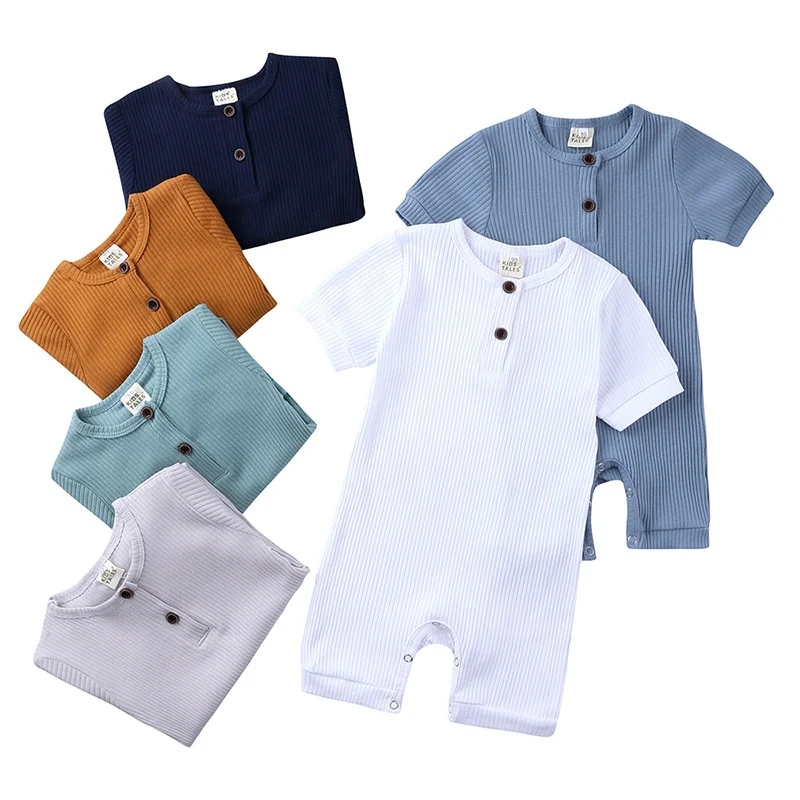 Summer Toddler Infant Baby Boys Girls Romper Bodysuits Overalls Cotton Solid Color Short Sleeve Baby Jumpsuit Newborn Clothes