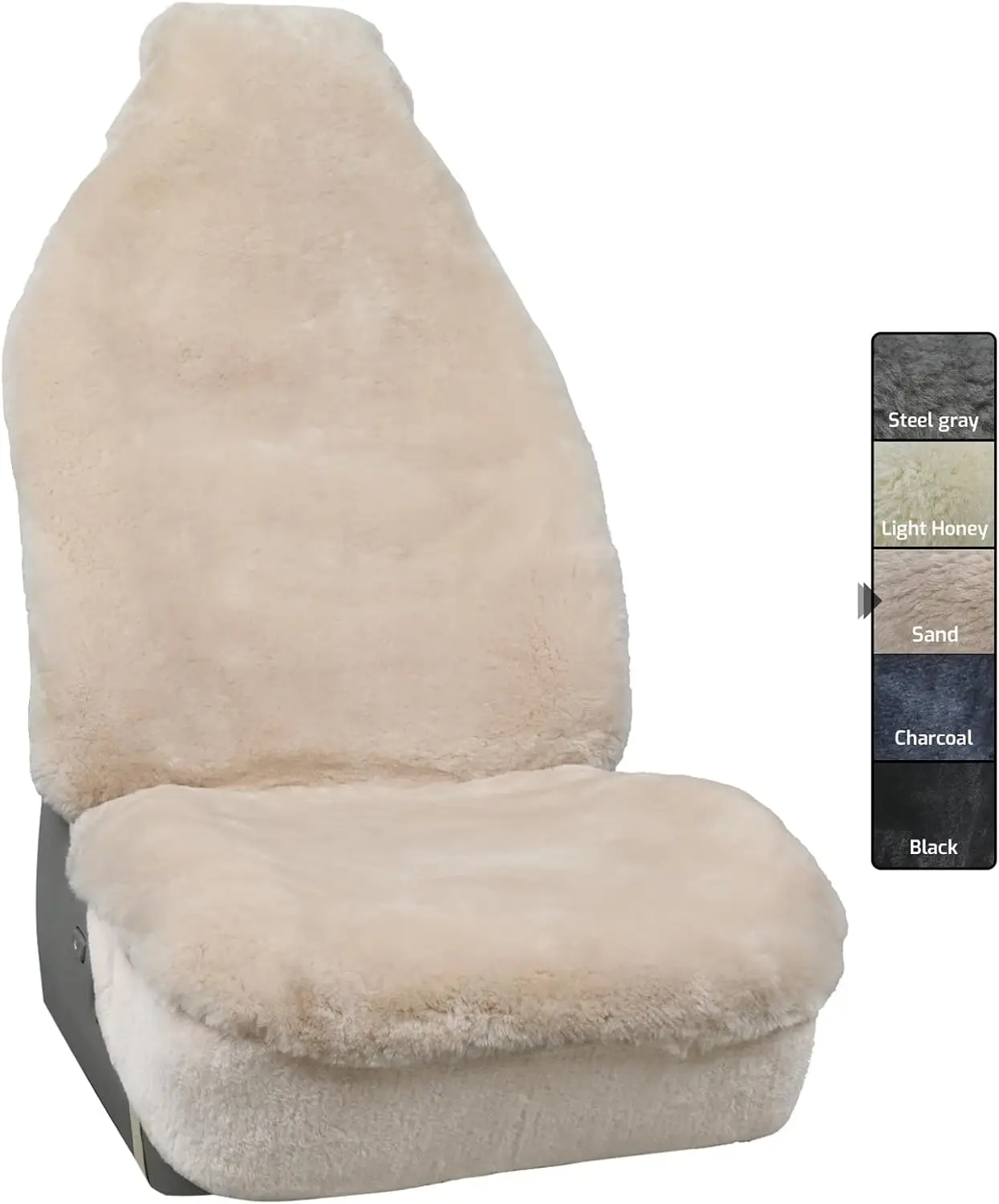Universal Seat Protection for Cars, SUVs, Trucks, Sedan, Genuine Merino Wool, Sand, Luxury Dense Pelt
