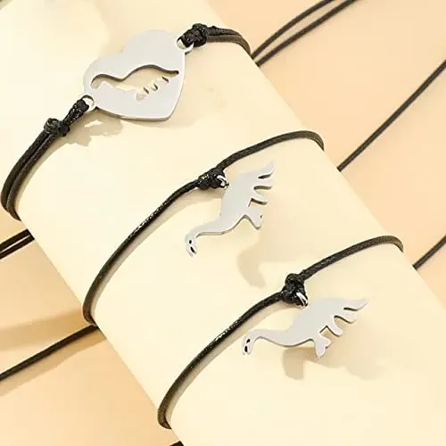 3PCS Popular Silver Dragon Bracelet Stainless Steel Hollow Out Love Heart Bracelet Back to School for Son Daughter Mom Jewelry