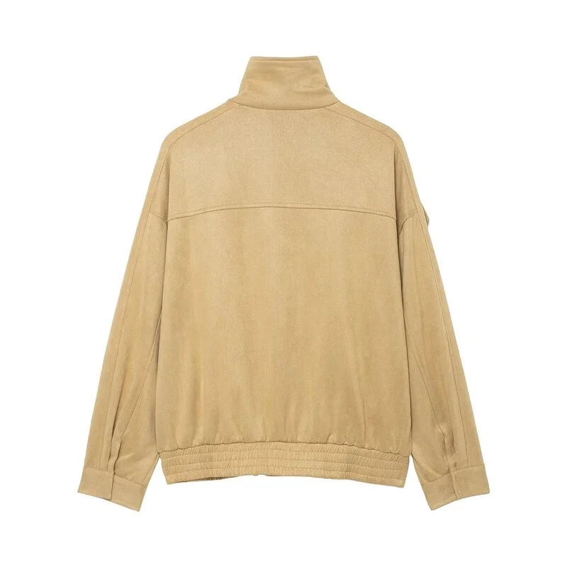 Faionable camurça longa sve zíper jaet feminino fino ajuste gola outerwear nova chegada inverno 2025 comute sle