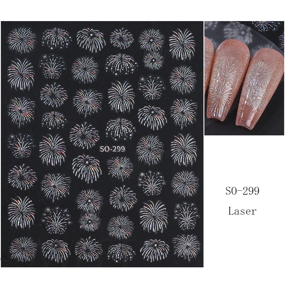 1 feuille 3D dégradé Champagne or irisé feu d'artifice Nail Art autocollants scintillant feu d'artifice ongles décalcomanie nouvel an manucure décalcomanie
