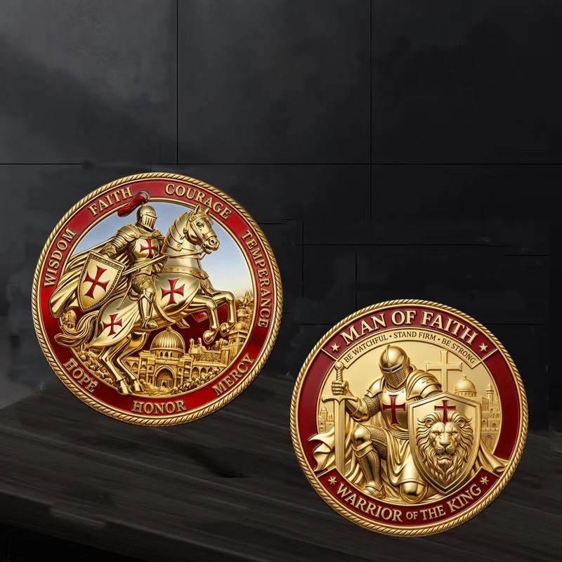 1PC Knight Gold Plated Encrusted Collectible Commemorative Coin Warrior of The King Metal Medal Challenge Coins Crafts Ornament