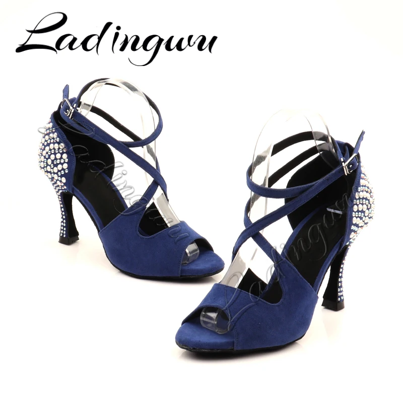 Ladingwu Pearl Dance Shoes Women Tango Salsa Latin Dance Shoes Ballroom Dance Heels Soft Sole Women Sandals Ladies Wedding Shoes