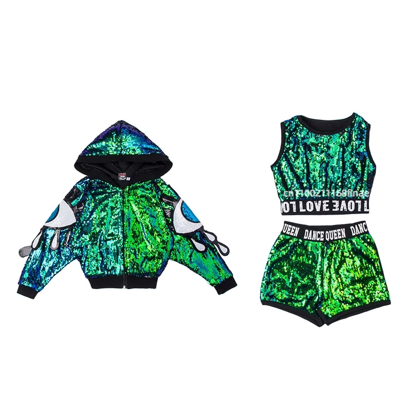 Children's Jazz Dance Performance Costume Sequins Jazz Dance Hip-hop Street Dance Set Children's Dance Performance Costume