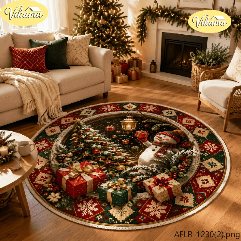 VIKAMA Christmas Snowman 3D Swirl Round Rug, Optical Illusion Non-Slip Living Room Rug, Bedroom Farmhouse Holiday Home Decor