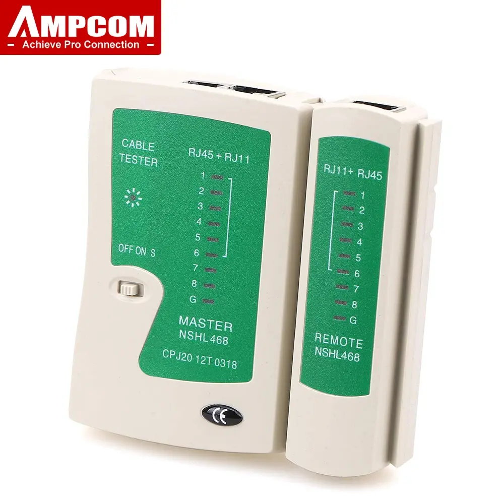 AMPCOM Tester kabli sieciowych RJ45 Tester kabli Ethernet Narzędzie do testowania kabli LAN Cat5 Cat6 CAT7 8P 6P i kabli telefonicznych RJ11
