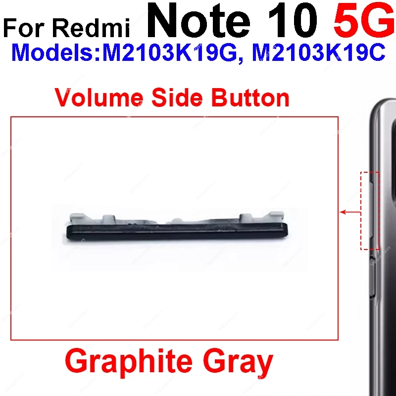 Pulsante laterale del volume per Xiaomi Redmi Note 10 10s 10T Pro 4G 5G Tasto del volume Tasti laterali di alimentazione Riparazione pezzi di