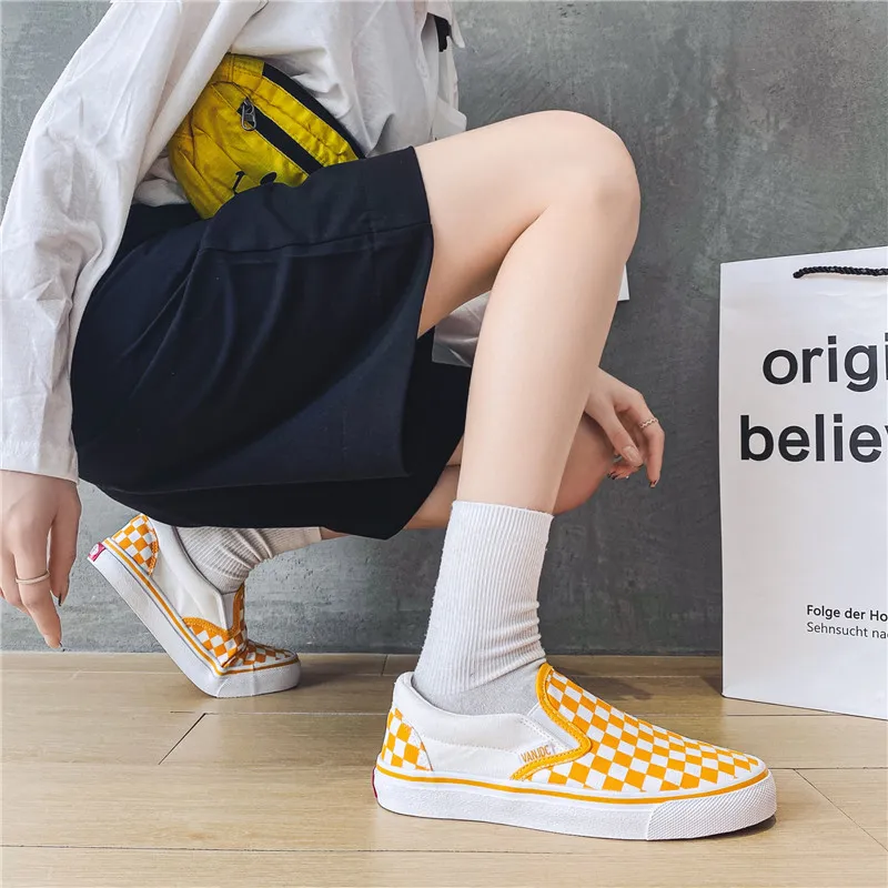 Hot Chessboard Canvas Shoes for Women Casual Sneakers Ladies Walking Shoes Slip on Loafers Sport Shoes Baskets Femme Compensées