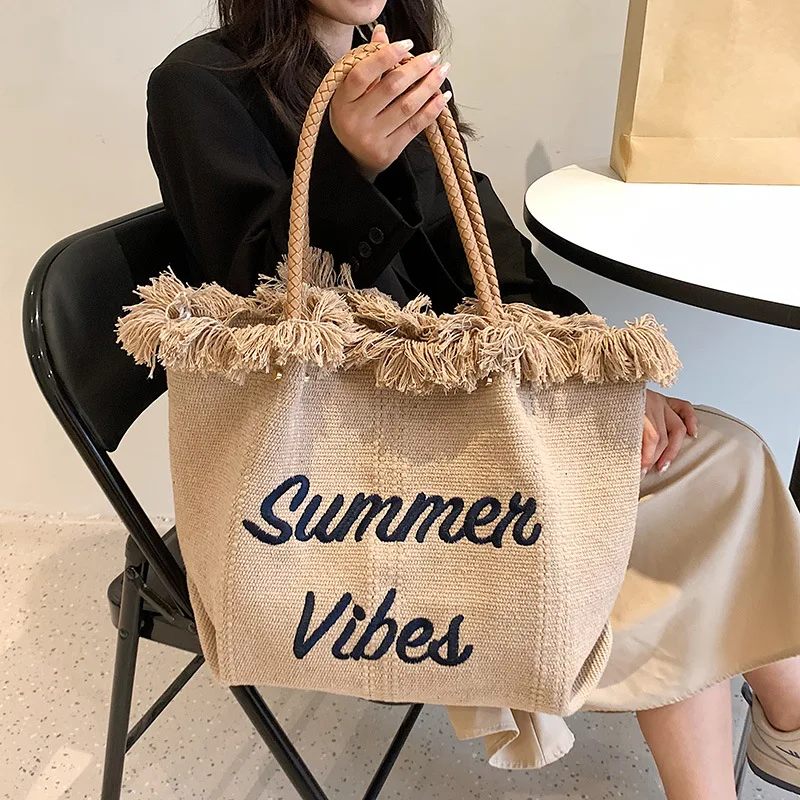 Large Capacity Women Bag 2023 Summer New Shoulder Bag Fashion Contrast Simple Tote Bag