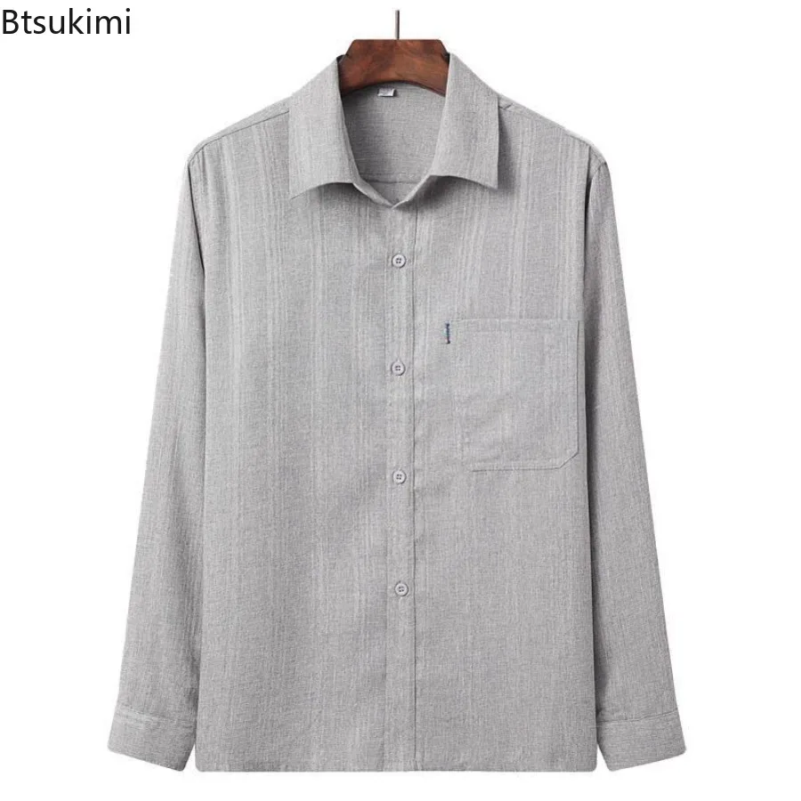 Chinese Tang Suit Tops Middle-aged and Elderly Men Dad Long Sleeve Shirts Loose Casual Cardigan Summer Vintage Lapel Shirts Male