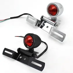 Universal Motorcycle Rear Taillight Brake Stop Light Lamp W/ License Plate Mount Cafe Racer Old School Bobber Touring
