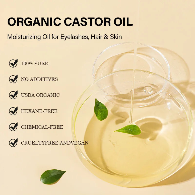 Aceite de ricino orgánico para crecimiento de pestañas, aceite de ricino para pérdida de cabello, tratamiento dañado, ojos densos gruesos, crecimiento de cejas