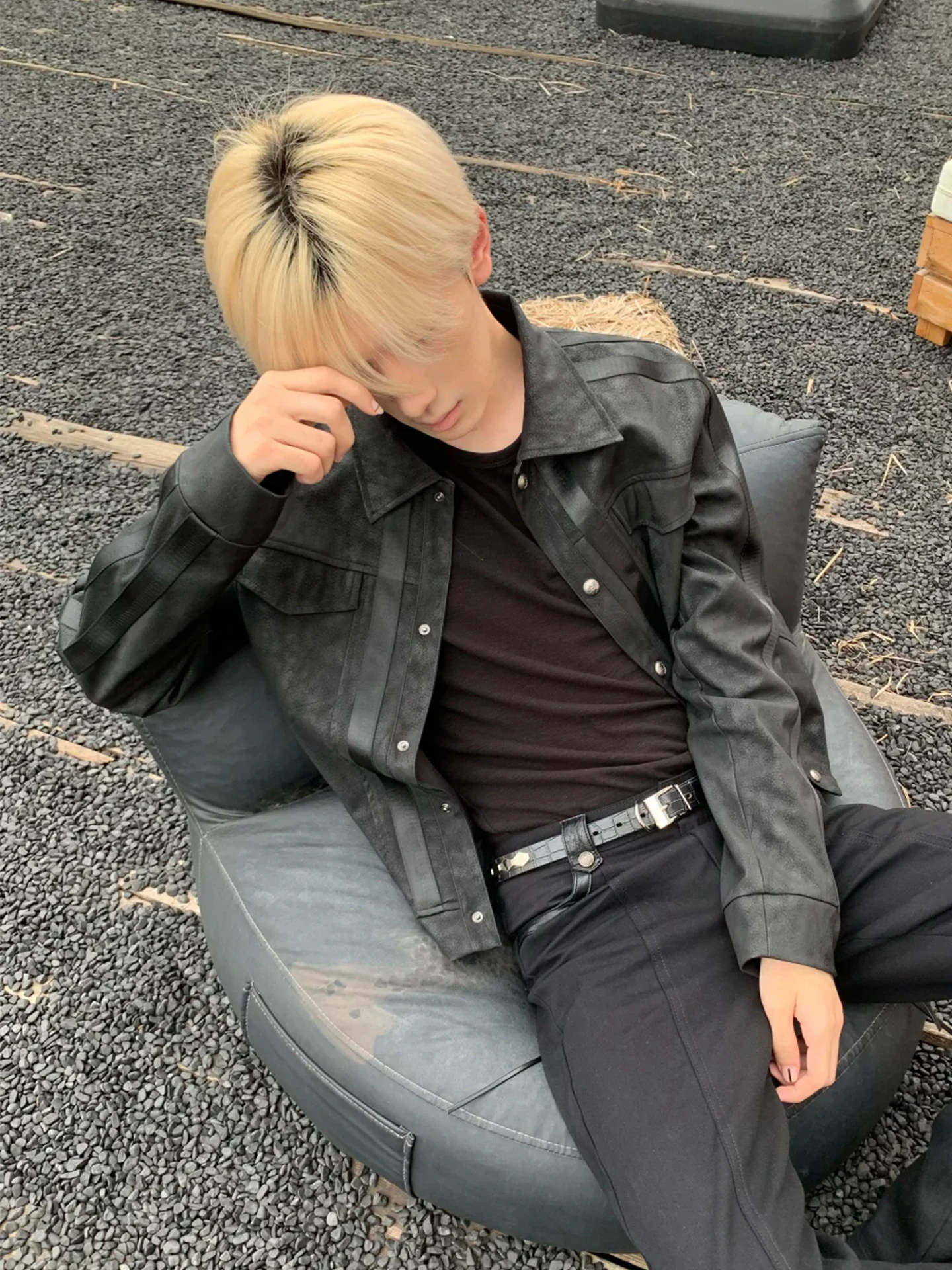 

Мужская кожаная куртка «Bird in Prison» с вельветовым узором, свободного кроя, с широкими плечами, из черной искусственной кожи, повседневная, с длинными рукавами