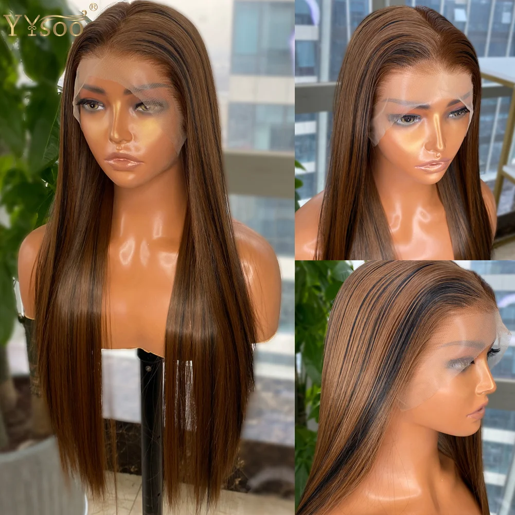 

YYsoo Long Highlights Silky Straight 13x4 Futura Synthetic Lace Front Wigs For Black Women Pre Plucked Hairline Hand Tied Wig