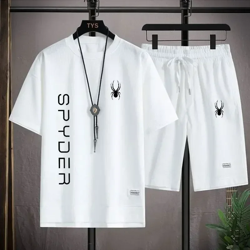 SPYDER-camiseta de manga curta masculina e shorts esportivos, traje de treino coreano, roupas casuais, conjuntos de corredores, terno de 2 peças, verão