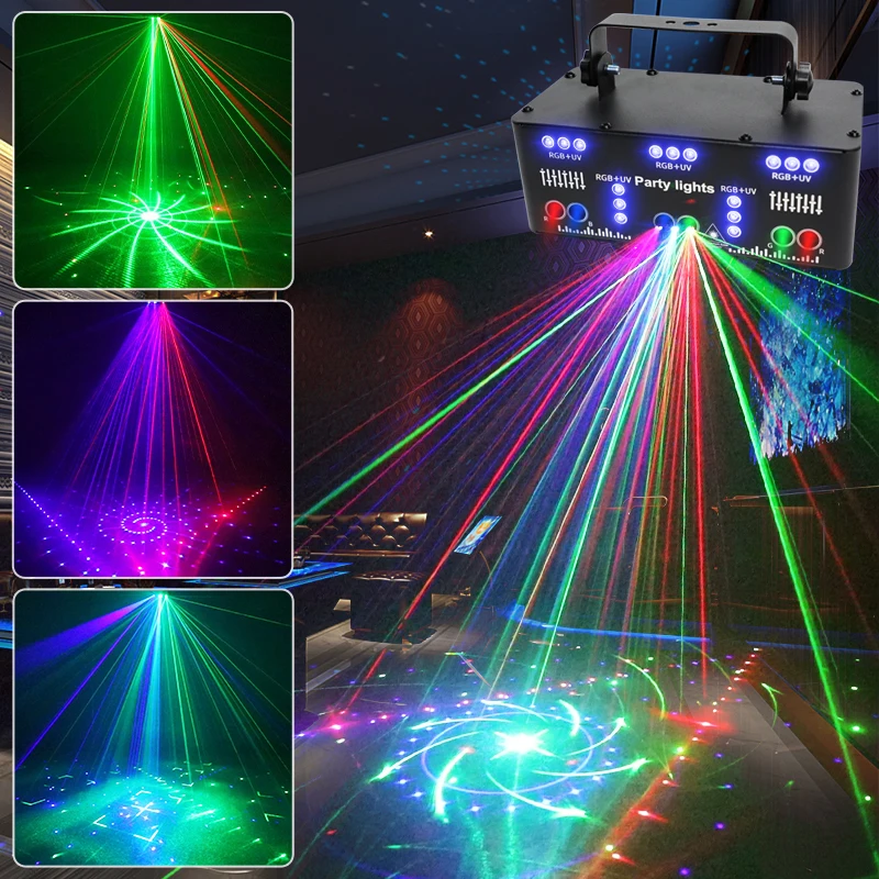 

HCWE 21 отверстия Rgb флуоресцентная лампа для дискотеки диджея, подиумный лазерный проектор, Rgb УФ светодиодный стробоскоп со звуком, флуоресцентная лампа KTV