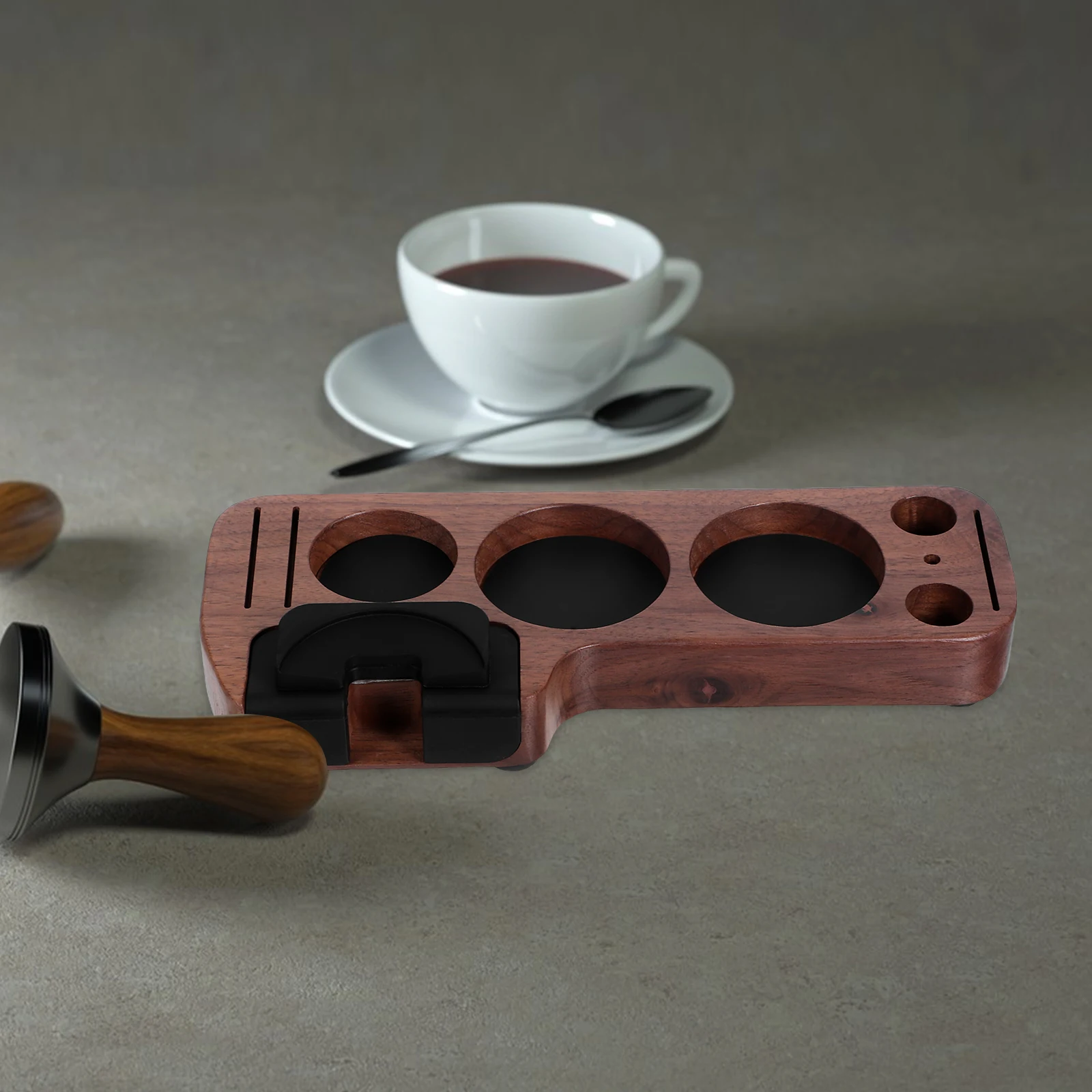 

Wooden Tamping Station For 51-58Mm Espresso Tools Multi-Functional Tamper Base With Storage Holder Stable Wear-Resistant